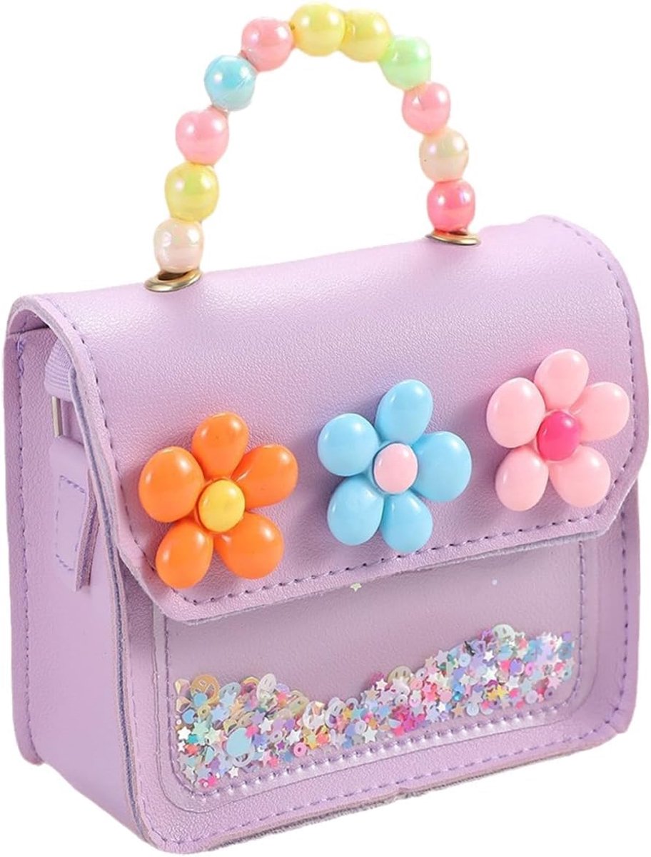 Handtas voor meisjes - schoudertas met bloemen en parels - prinses met verstelbare riem - ShopVlot