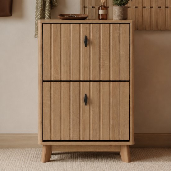 STILVORA Schoenenkast - Smal Vrijstaand Klapmodel Met Verstelbare Planken En Anti Kantel - Voor Hal En Entree - Eikenhoutkleur - 60x24x94 Cm — afbeelding 4