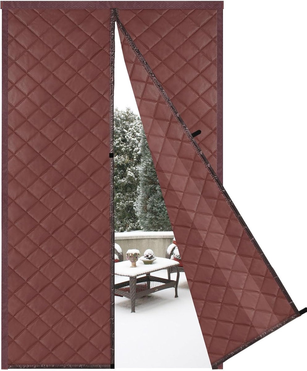 Deur gordijn 160 x 240 cm - bruin PU leer - warmtebescherming - energie besparen - ShopVlot