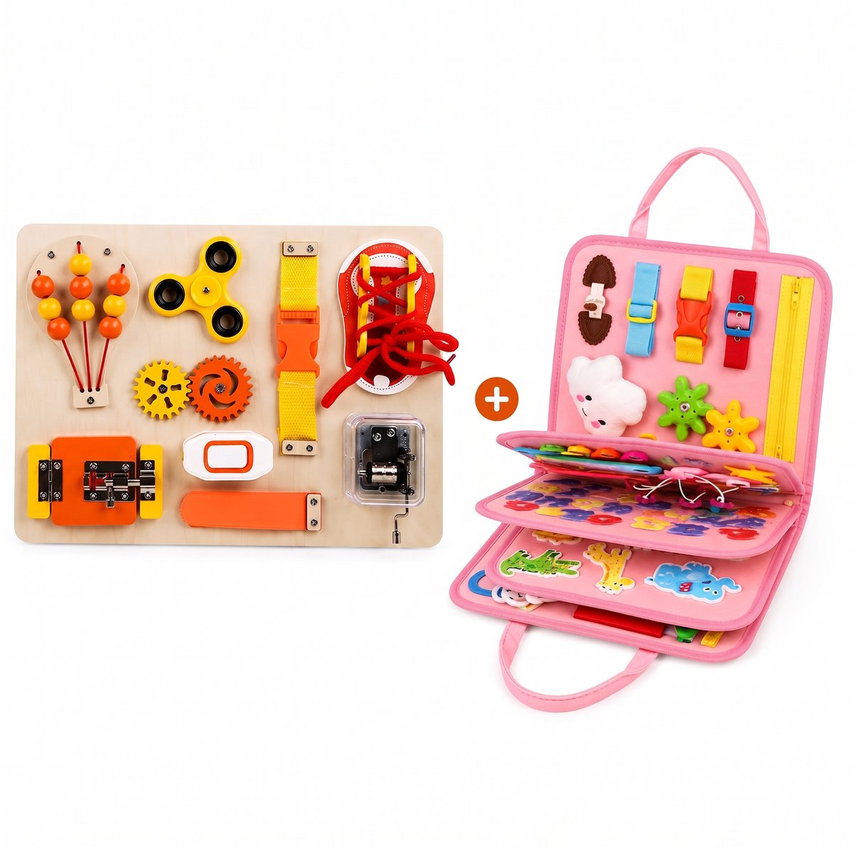 Montessori Busy Board & Busy Book Set – Speelgoed 1 Jaar – Speelgoed 2 Jaar – Speelgoed 3 Jaar – Educatief Speelgoed – Fijne Motoriek – Sensorisch Speelgoed – Reisspeelgoed