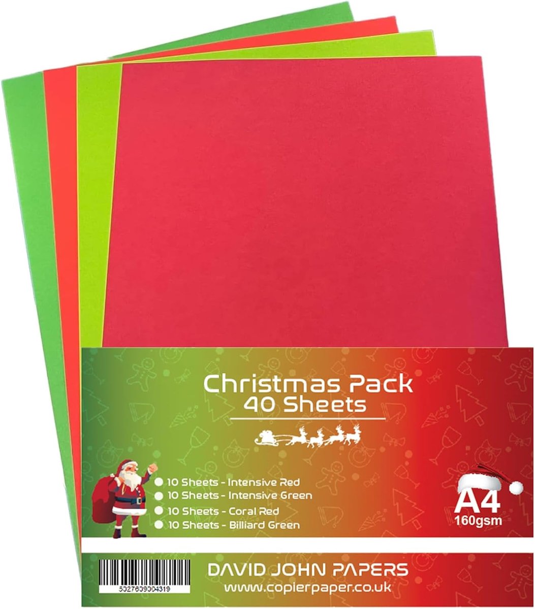 Kerstkaarten A4 160gsm - Rood/Groen - 40 Vellen - Perfect voor knutselen - ShopVlot
