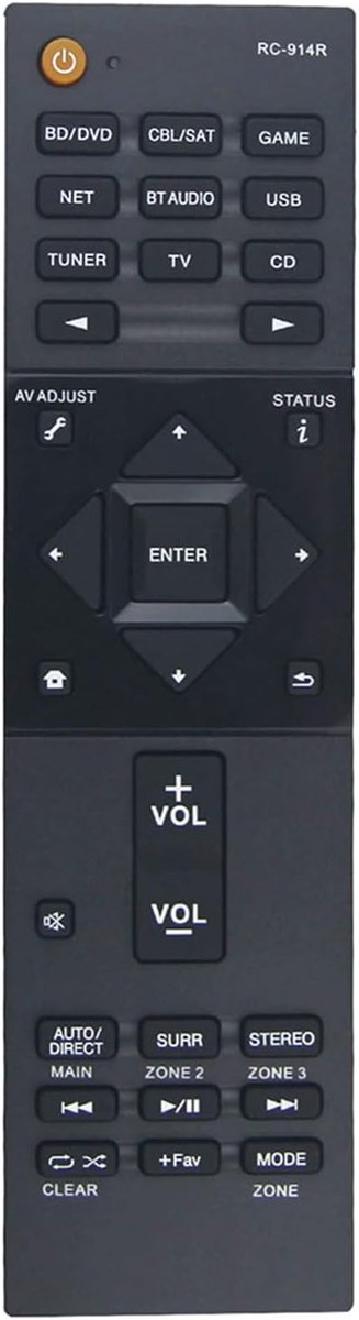 Afstandsbediening RC-914R - Vervangend model - Geschikt voor Pioneer AV-receivers - Gemakkelijk in gebruik - ShopVlot