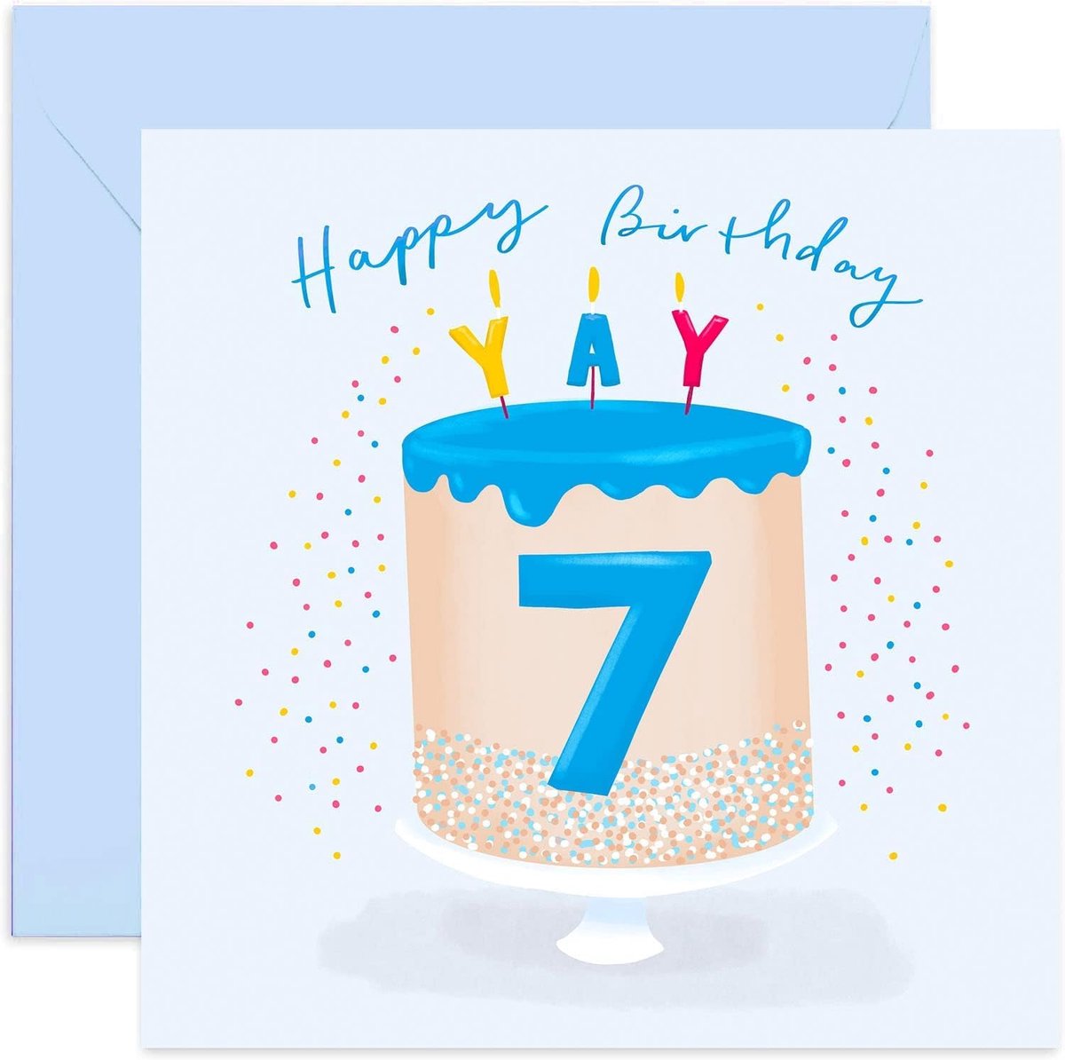 Verjaardagskaart 7e verjaardag - Blauwe taart - Voor jongen, zoon, kleinzoon - Leuke felicitatie - ShopVlot