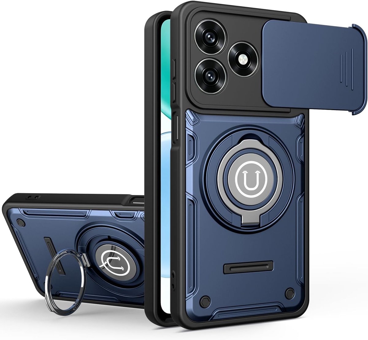 Mobiel hoes donkerblauw - zachte TPU + harde PC - Heavy Duty Armor bumper - stootvast met standaard - ShopVlot