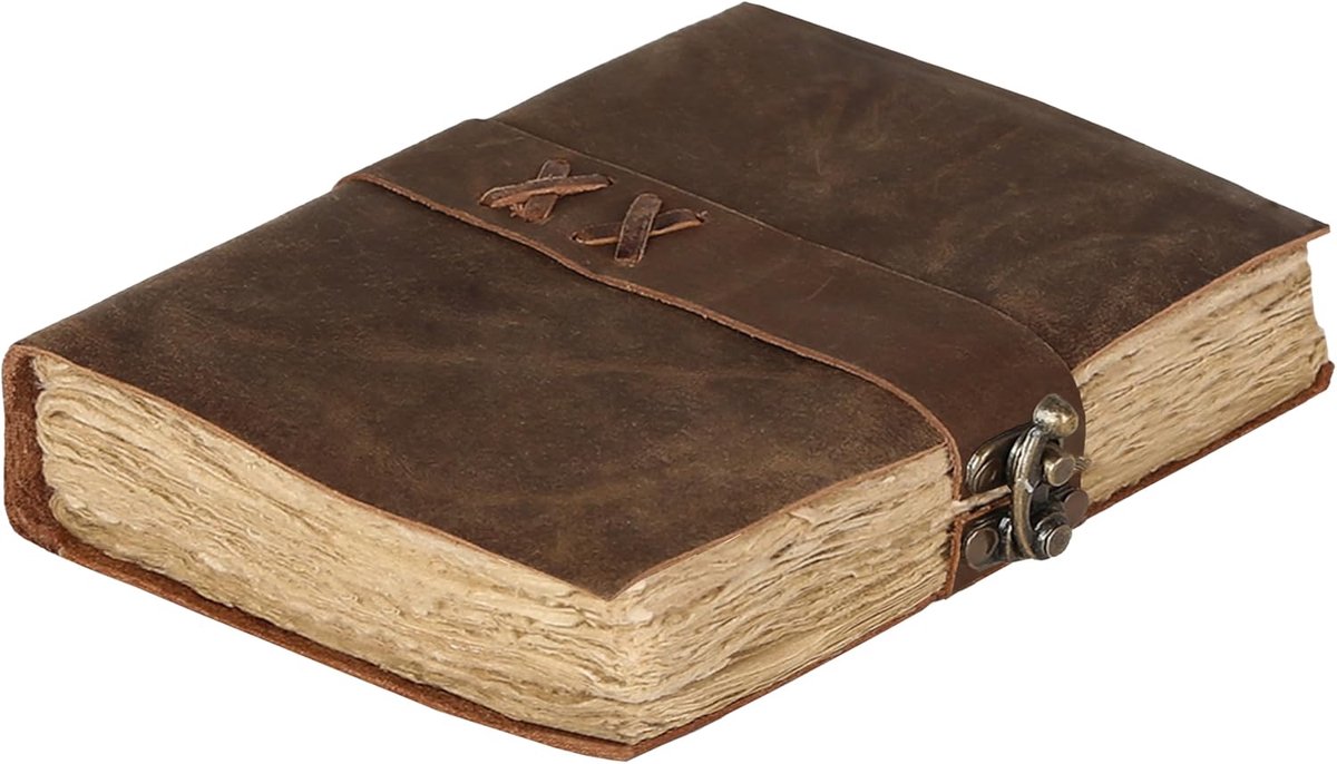 Notitieboek Vintage 18.5 cm - Handgemaakt Buffelleer - C-lock Sluiting - Ideaal voor Creatieve Reizen - ShopVlot
