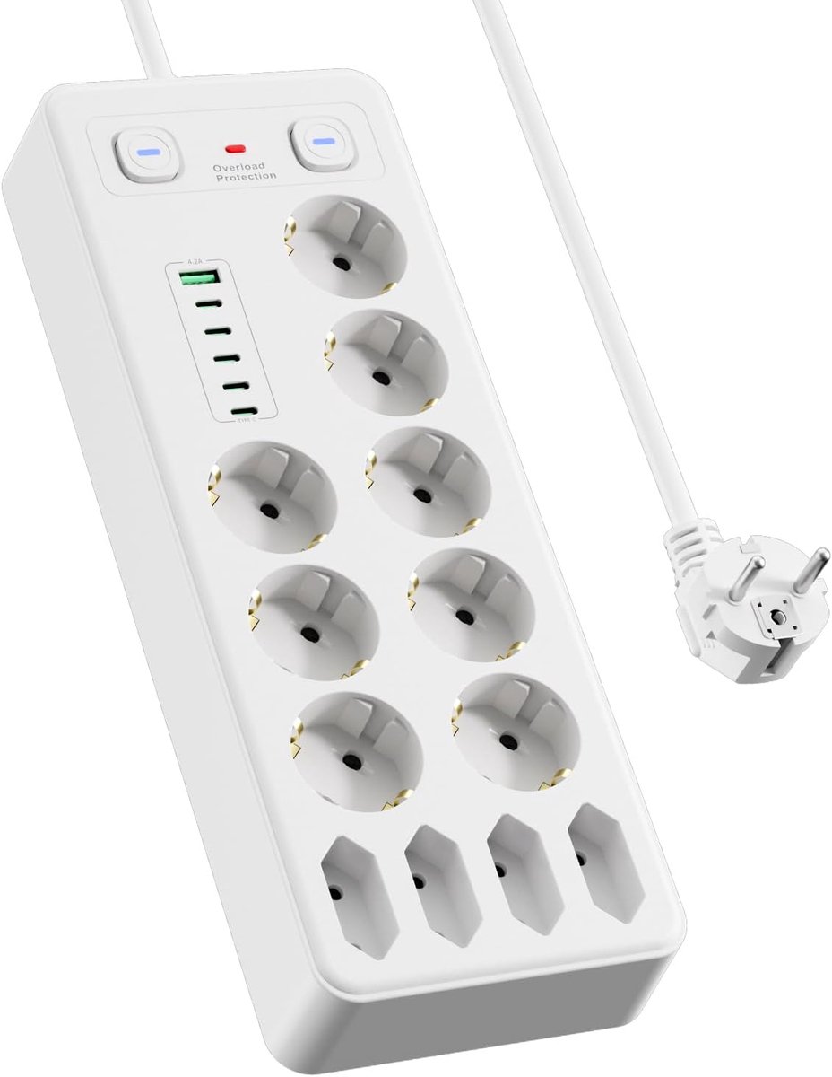 Wandcontactdoos 18-in-1 - 12 AC-uitgangen - 6 USB-poorten - ideaal voor bureauorganisatie - ShopVlot