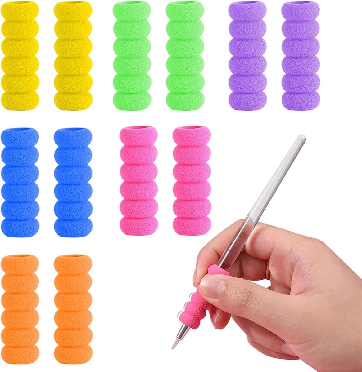 Pencil grips 12pcs - zachte foam - ergonomisch ontwerp - corrigeert schrijfhouding - ShopVlot