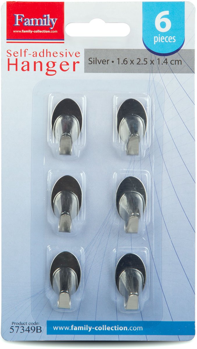 Zelfklevende hanger - roestvrij staal - 6 stuks / verpakking 1 Stuks [57349B]