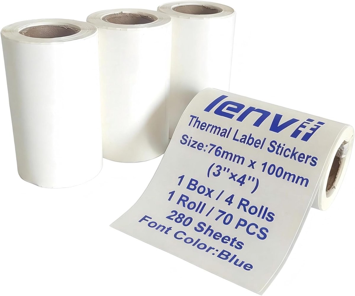 Thermische etiketten 76mmx100mm - Blauw lettertype - 280 stuks - Voor thermische printers, verzending - ShopVlot