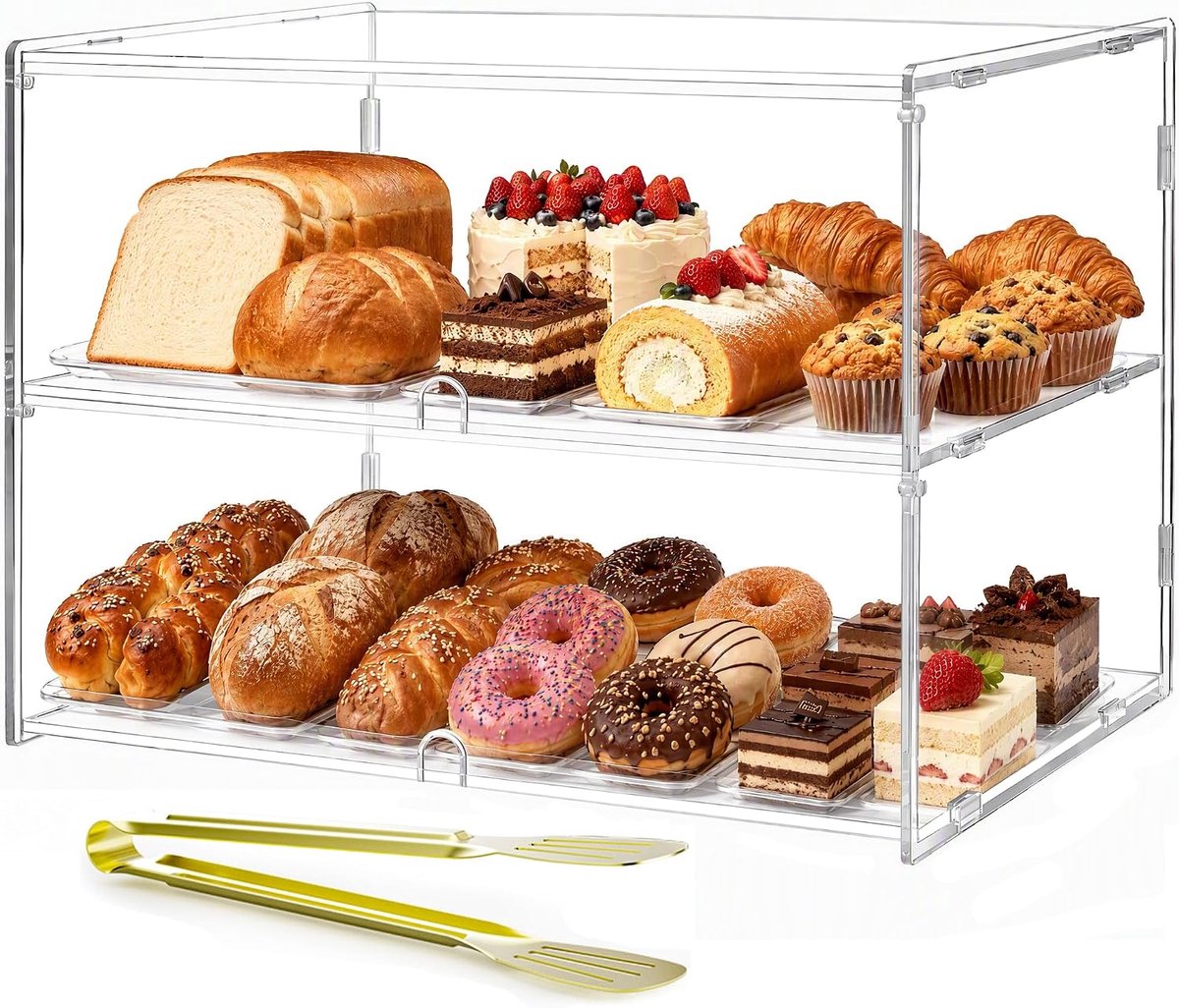 Bakdisplaykast 2-laags 48cm - Acryl - Transparant ontwerp - Verhoogt verkoopimpuls - ShopVlot