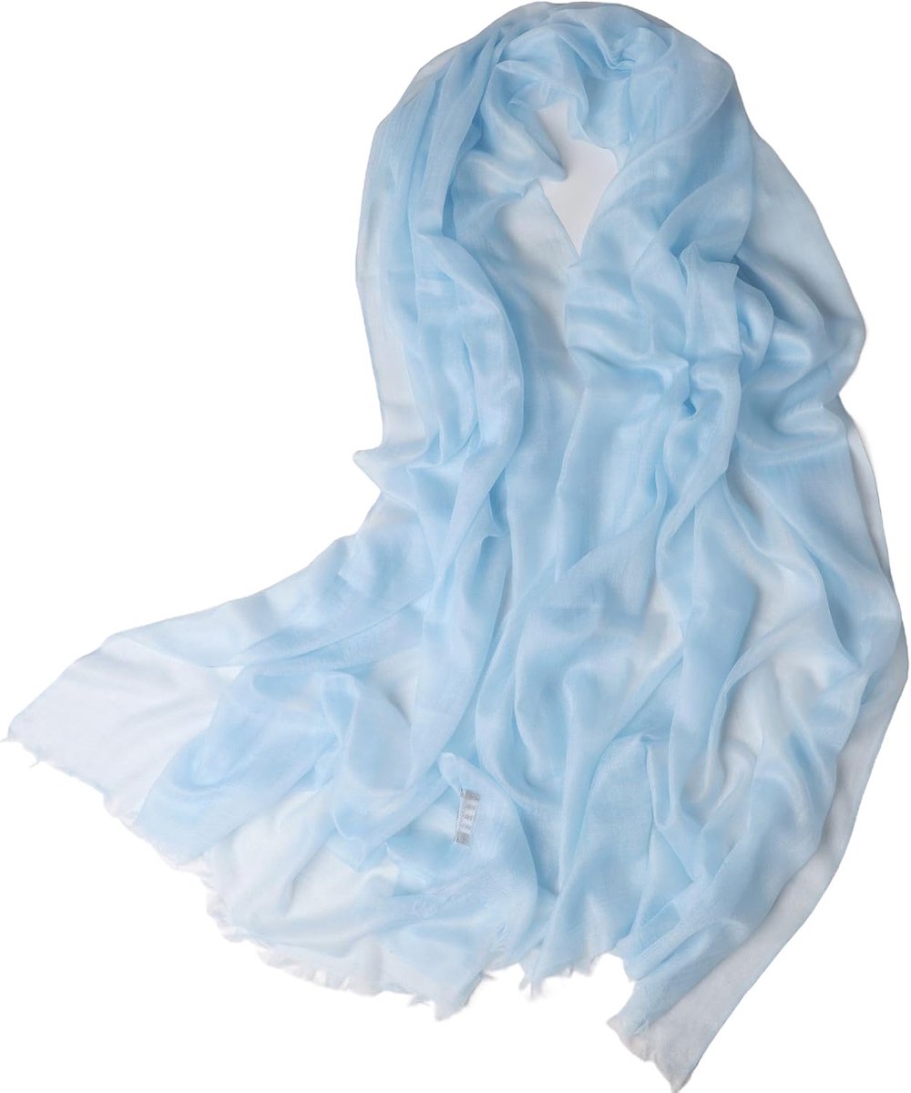Pashmina sjaal 100% cashmere - lichtblauw - fringes - elegant voor elke gelegenheid - ShopVlot