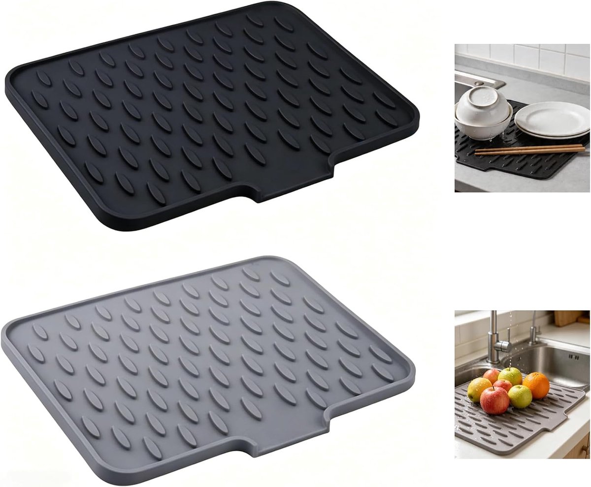Siliconen afdruipmat set van 2 - antislip - hittebestendig - sneldrogend met afvoeropening - ShopVlot