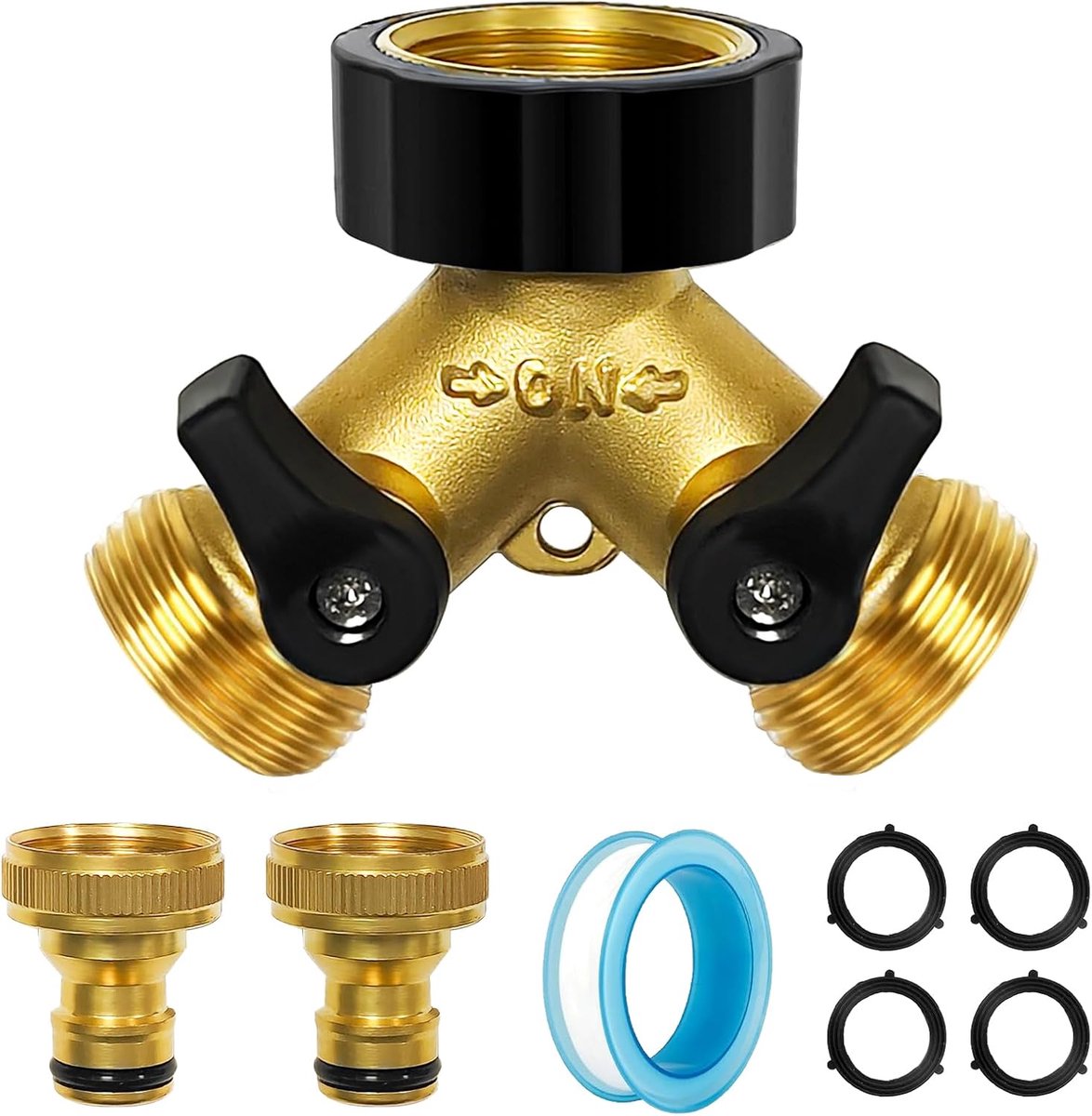 Y-verdeler water 3/4 inch - massief messing - met afsluitkranen - ideaal voor tuin en wasmachine - ShopVlot