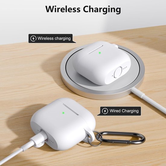 Hoes compatibel voor AirPods 4e generatie met reinigingsset, zachte siliconen full body schokabsorberende beschermhoes voor Airpods 4 2024 met reinigingspen en karabijnhaak, wit — afbeelding 5