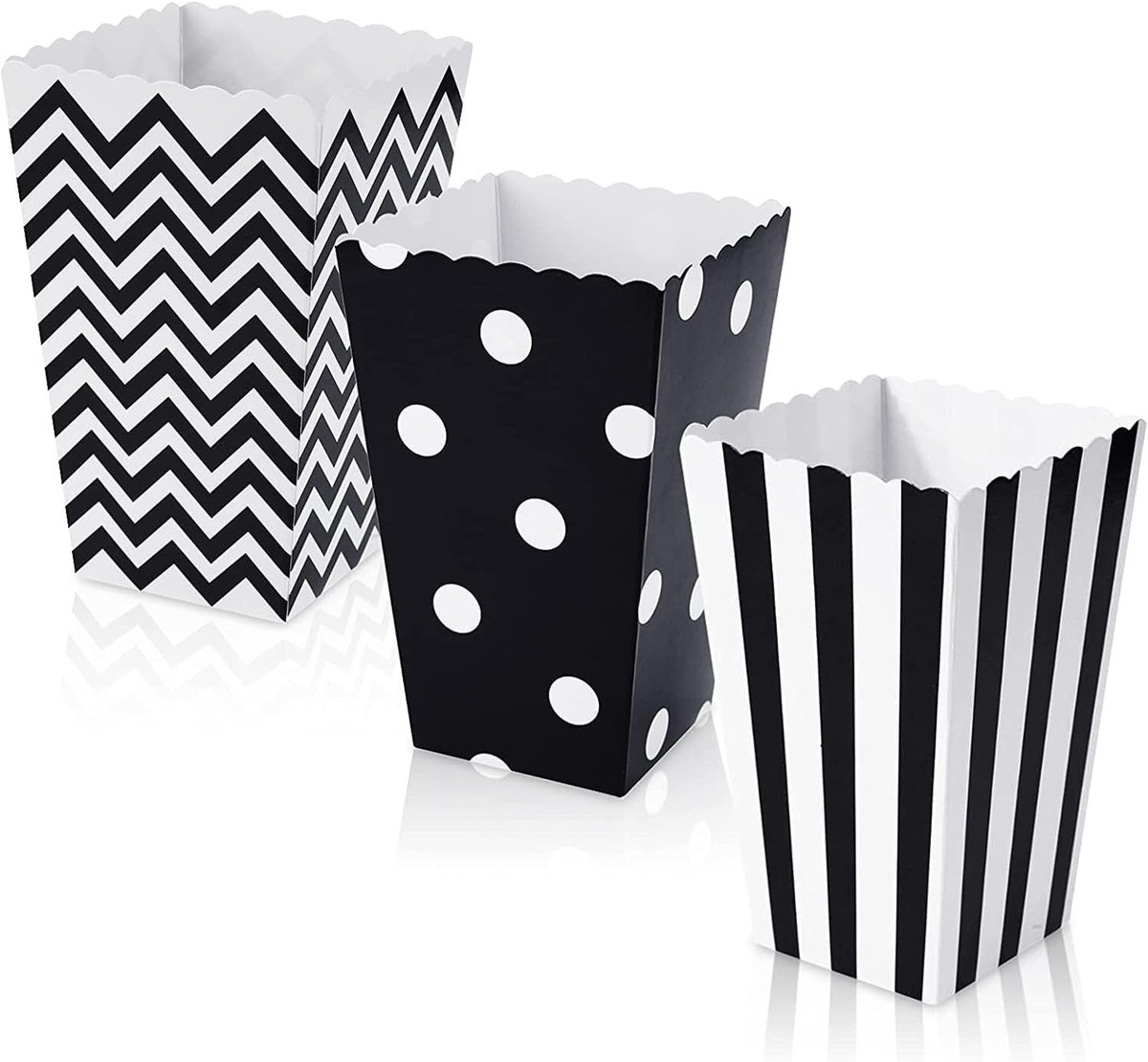 Popcorndozen, popcornzakjes, karton, 18 stuks, popcornsnoepdozen voor feestjes, snacks, snoep, popcorn en geschenken, zwart