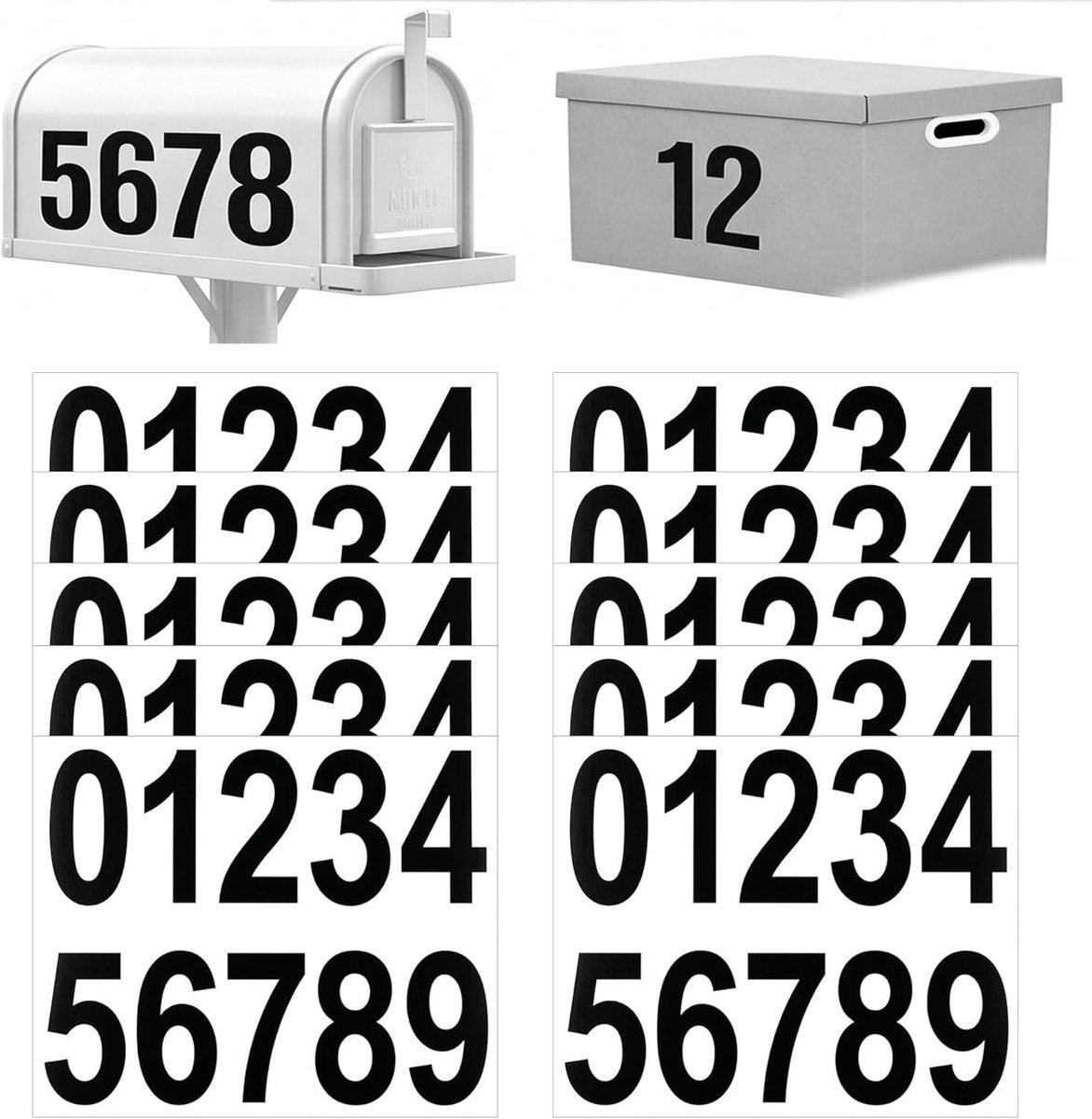 Set van 10 vellen 10 cm nummerstickers, 0-9 zwarte vinyl zelfklevende nummers, weerbestendige en duurzame brievenbusstickers voor brievenbus, huisnummer, brievenbusborden en identificatie