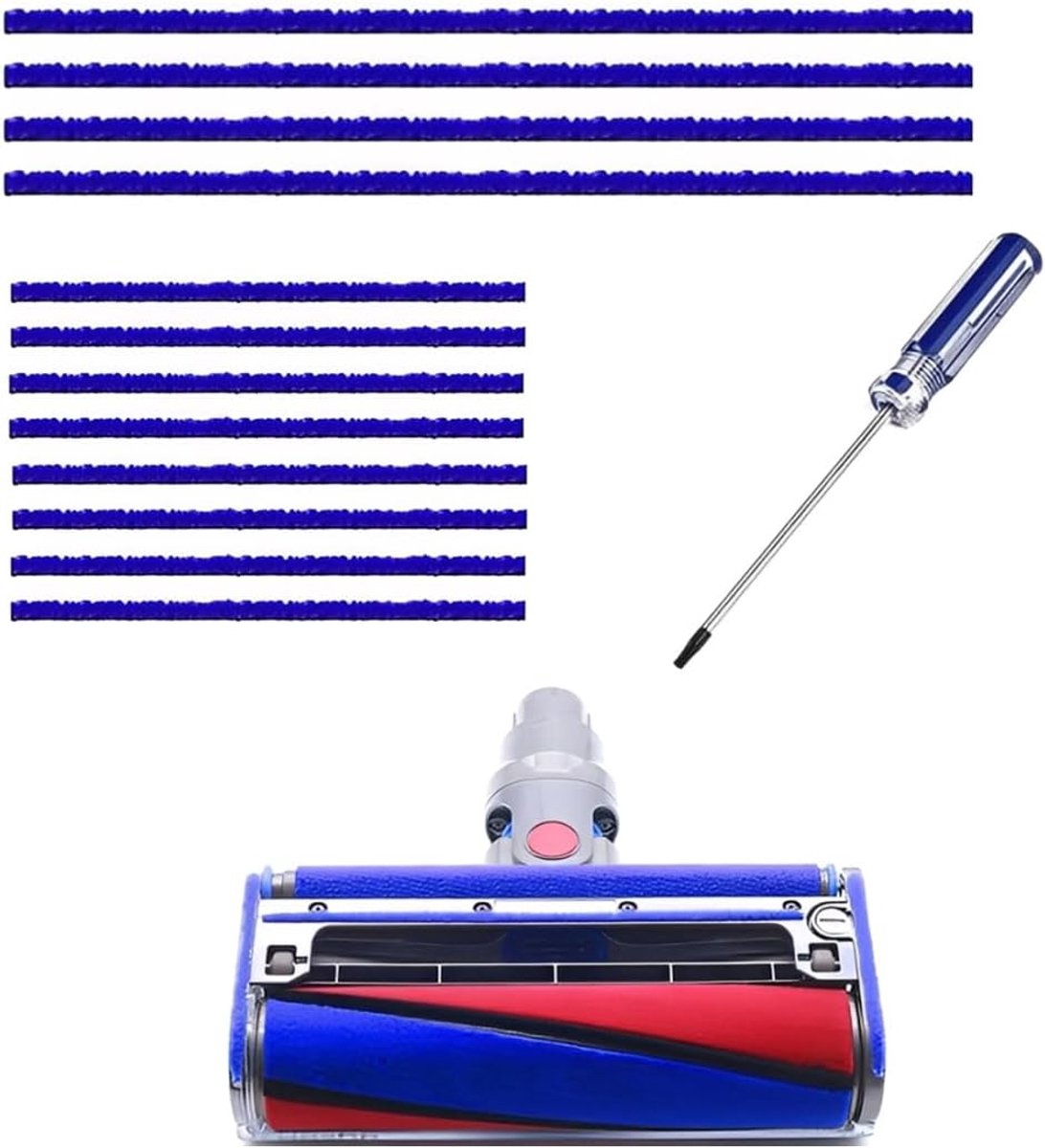 12 zachte pluche banden, accessoires voor stofzuiger, compatibel met DSN V6-V15 & DC, met T8-schroevendraaier (blauw)