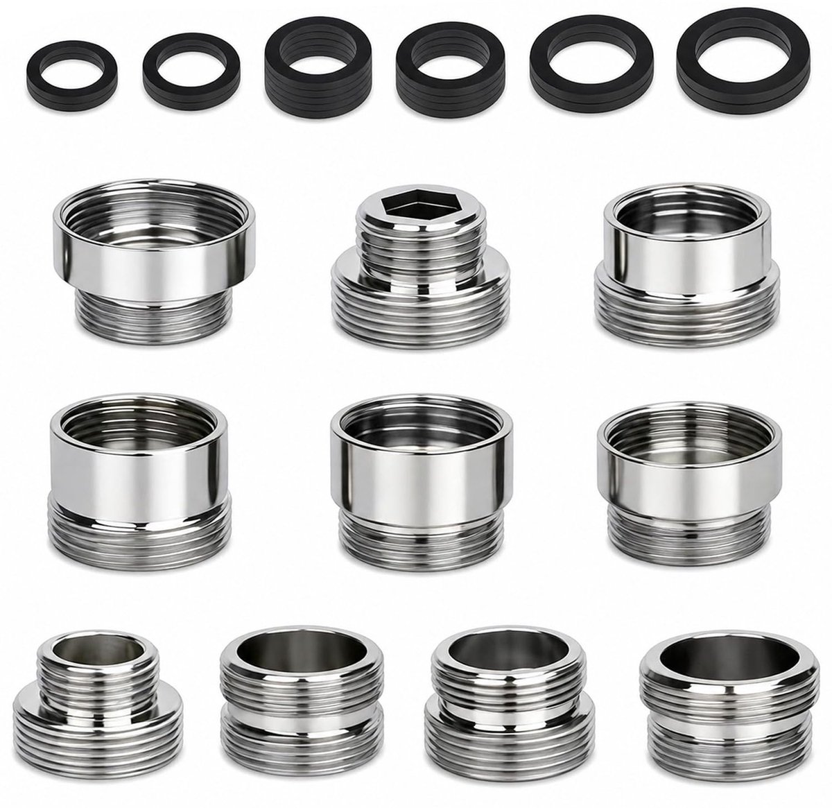 10 stuks adapter kraan met afdichtingen, universele kraanadapter, buitendraad, dubbele nippel voor keuken, tuinslang, kraan, straalregelaar
