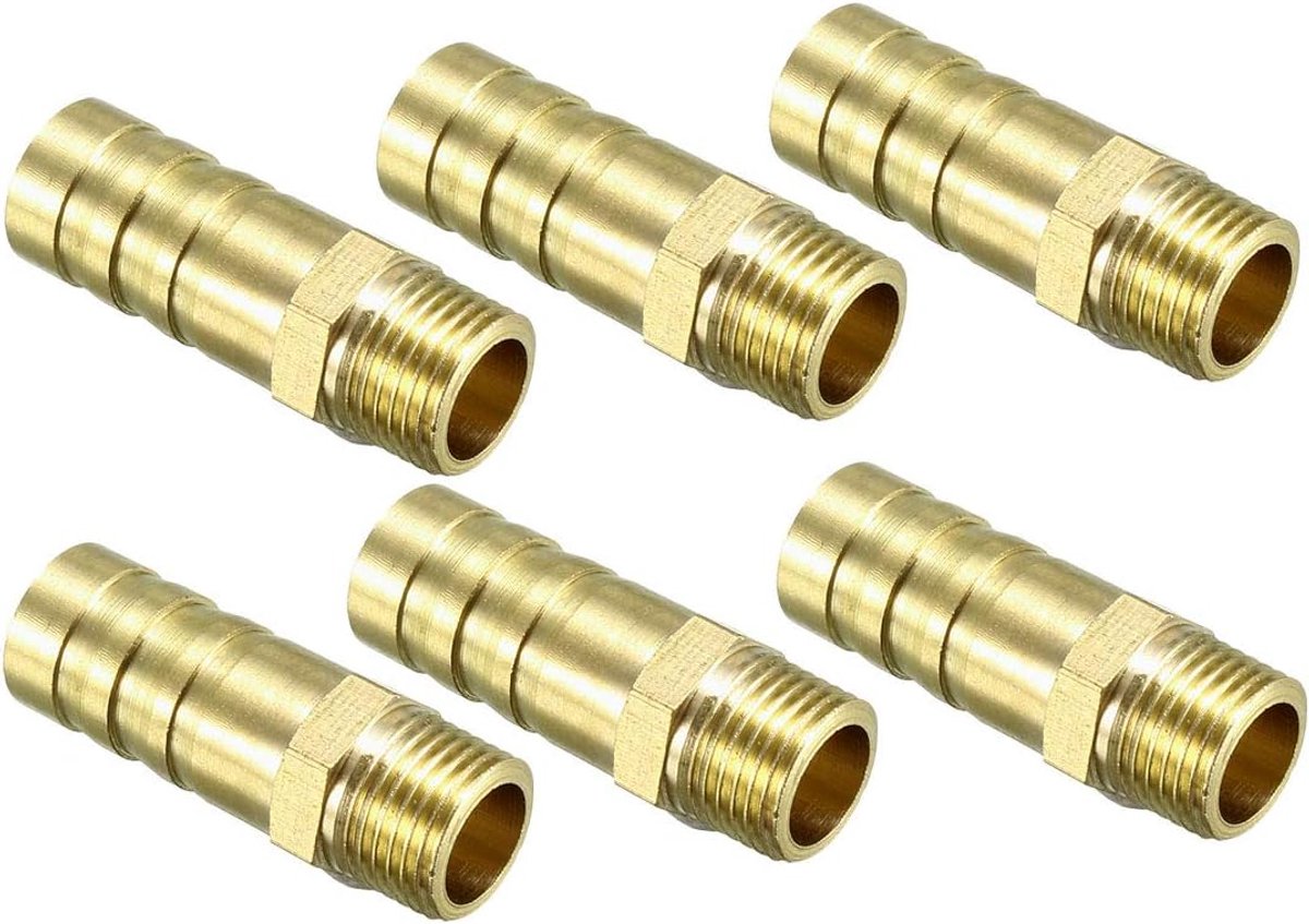 Sourcing map 5 stuks. Messing slangverbinding pijpaansluiting 6mm tuit x 1/8 PT stekker buis 10mm x 1/8 PT, 6 Pack