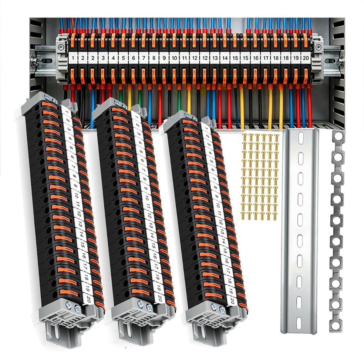 60 stuks rijklemmen DIN-rail, verbindingsklem, 0,08-4 mm² PCT-211 doorgangsklem, klemblok DIN-rail, klemmenstrookset, lusterterminals, steekklemmen, elektrisch voor snelle veilige bedrading