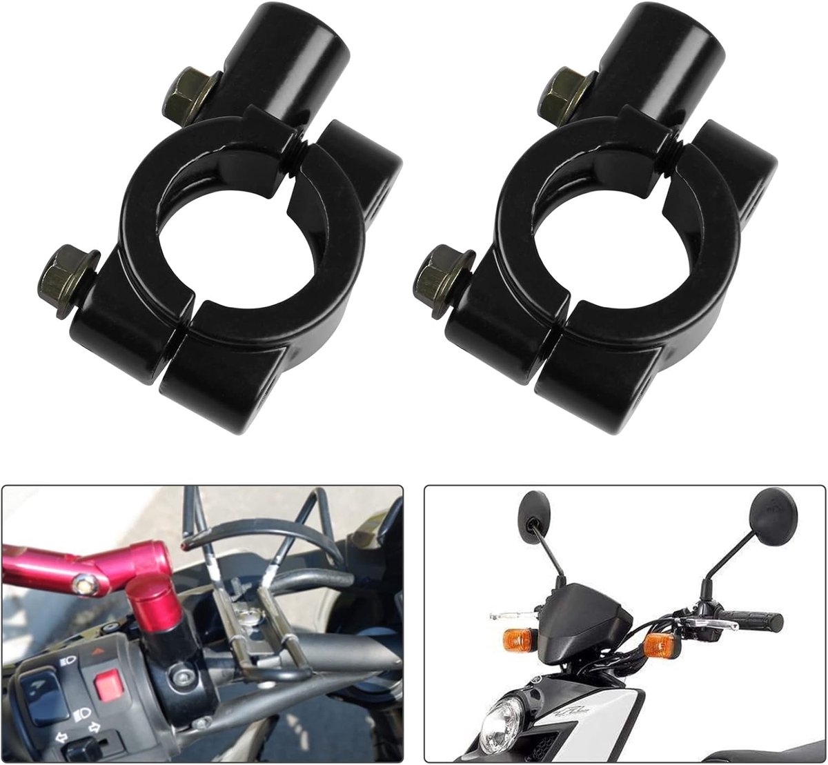 Stuur voor motorfiets, 2 x 7/8 inch (22 mm) met 8 mm spiegeladapter, vervanging voor Kawasaki Suzuki ATV 4 Wheeler Quad Dirt Pit Pocket Bike Scooter 2-pack aluminium