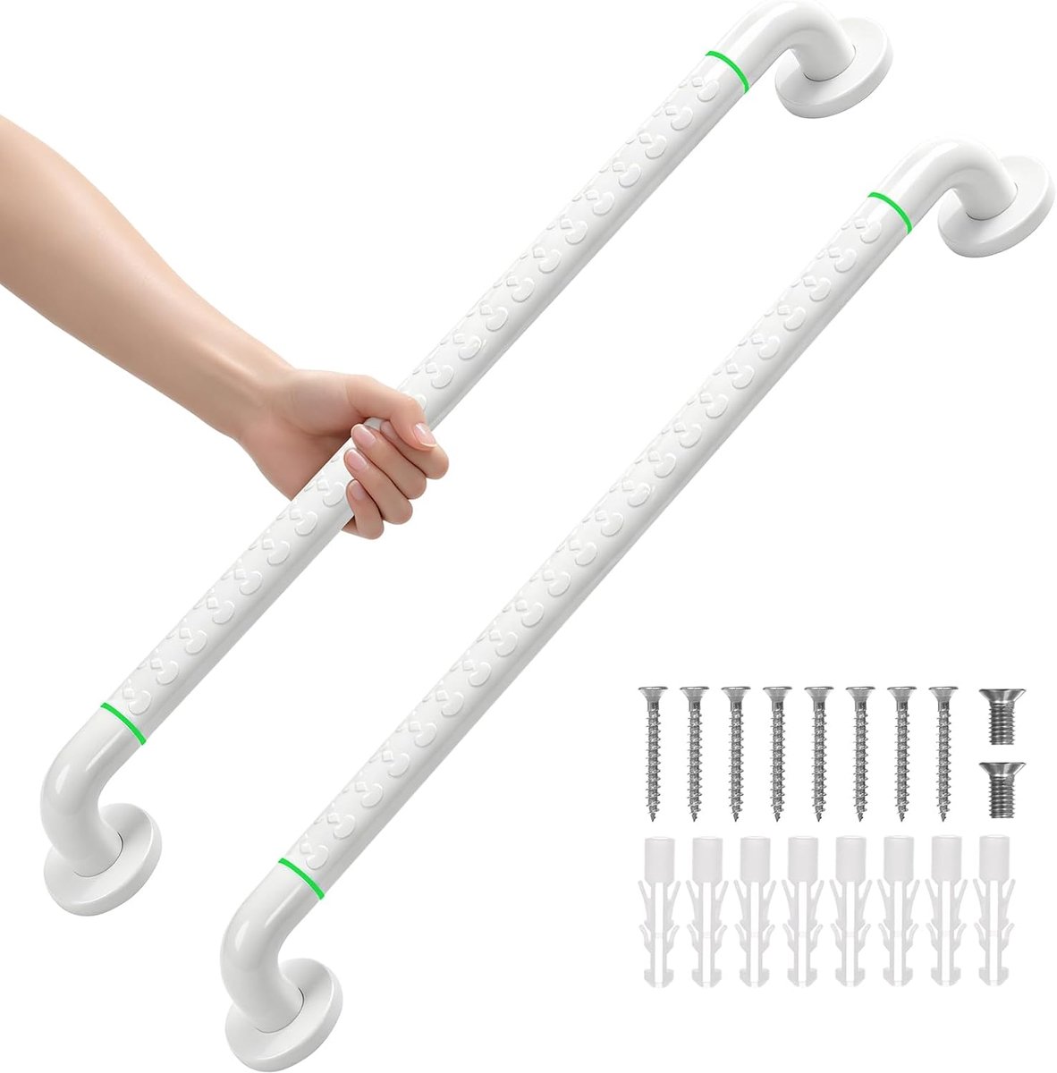 2 stuks anti-badkamergreep, witte roestvrijstalen doucheleuning, veiligheidssteun voor ouderen, kinderen en handicaps (27,5 inch)