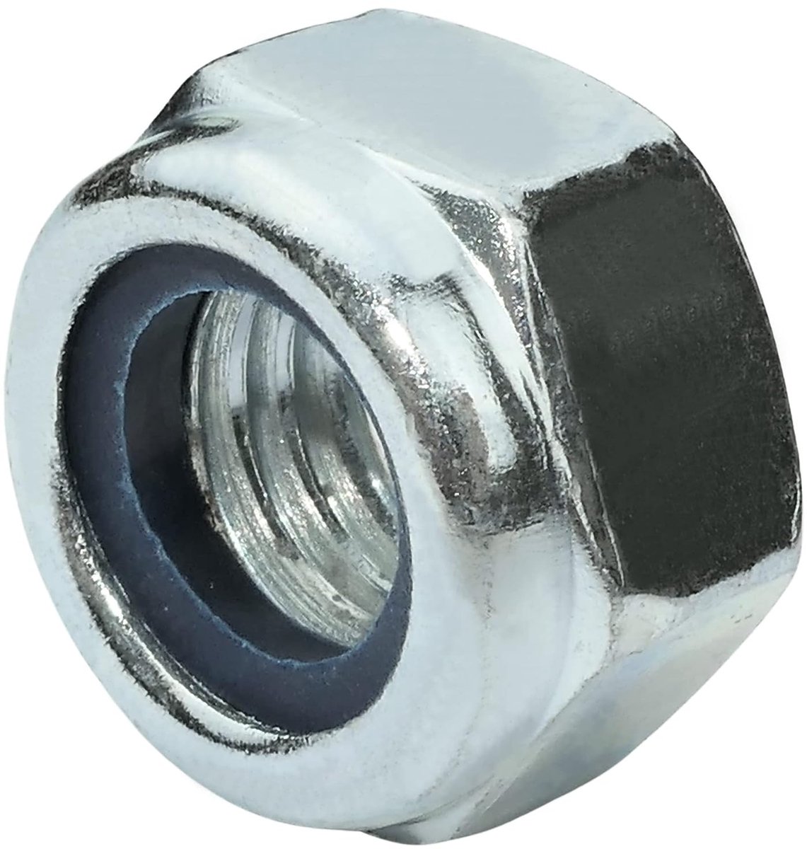 - C58262 - set van 10 zeskantmoeren zelfborgend M12 - DIN 985 - zelfborgende moeren met nylon ring - metrische schroefdraad - van verzinkt staal - kleur zilver