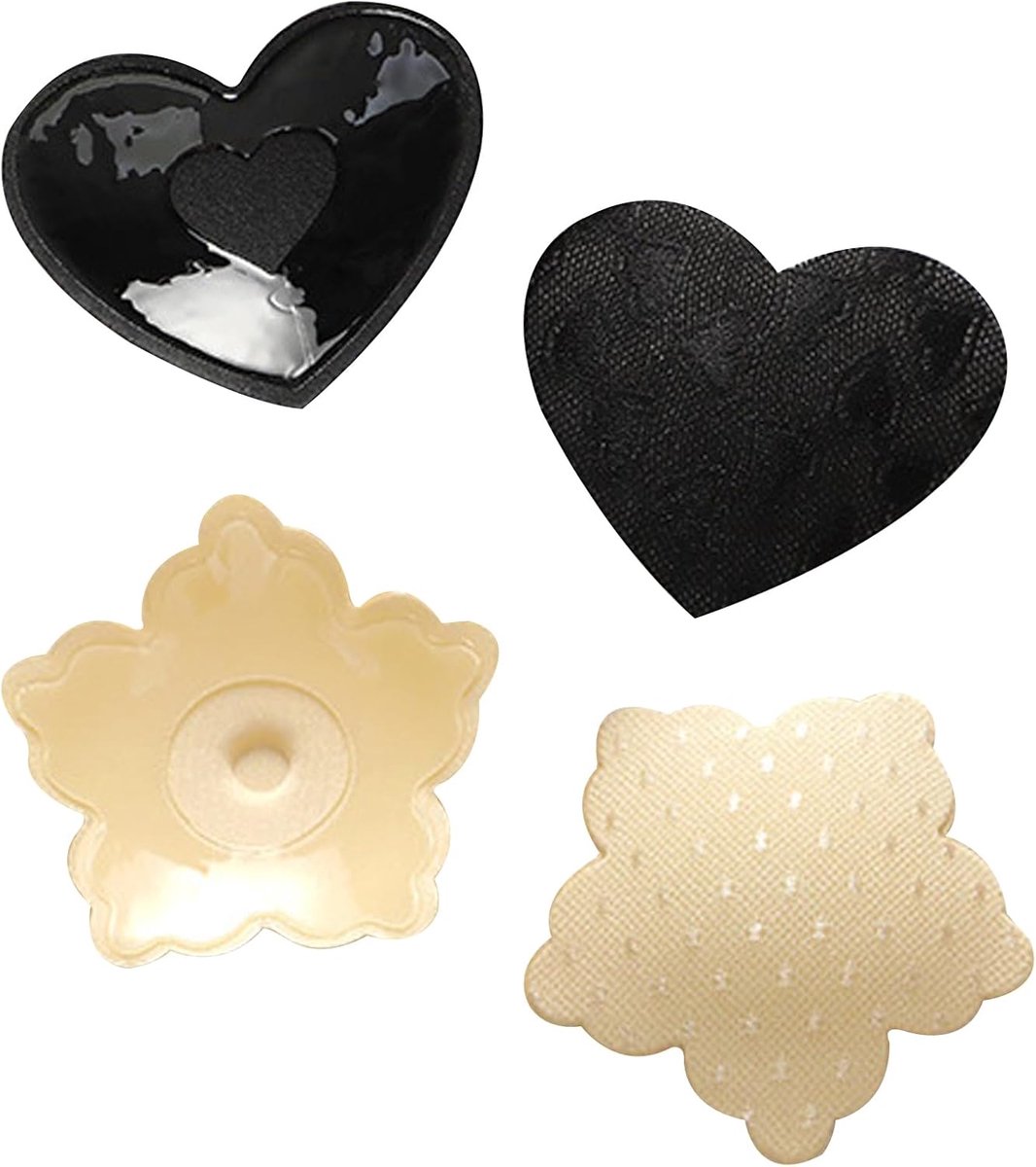 Tepels voor dames, comfortabel, zelfklevend, voor tepels met bloemblaadjes, geschikt voor bruidsjurken of blouses met lage borst, Zwart en beige, One Size