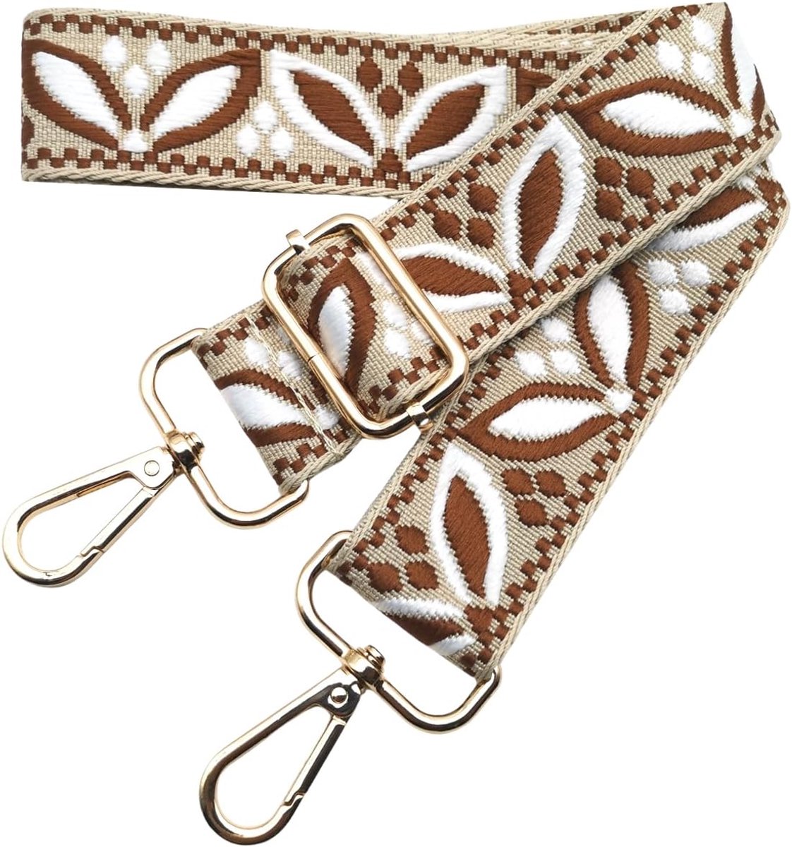 Schouderriem voor handtas, brede verstelbare vervangende schouderriem met gouden karabijnhaak, 3,8 cm, comfortabel en duurzaam voor dames crossbody, beige-donkerbruin, 608