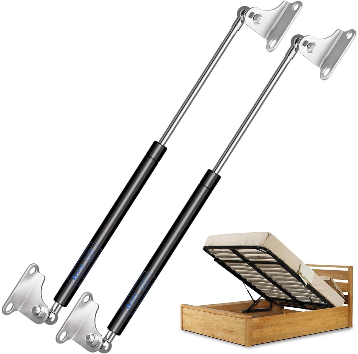 Gasveer, Gasdrukveren 635mm 445N/45KG met bevestiging, 2 stuks | 63.5cm Gasdemper met hydraulische bevestiging voor zware deksels, camperdeuren, vuilnisbakken, ramen, vloerluiken en meer