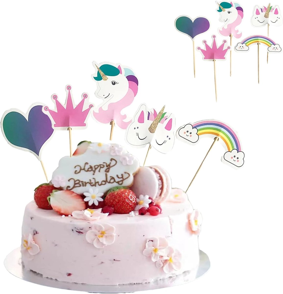 24 Stuks Eenhoorn Cup Cake Toppers, Cocktail Decoratie Sticks, Regenboog Cupcake Toppers, voor Cupcake Decoratie, Cocktail Decoratie
