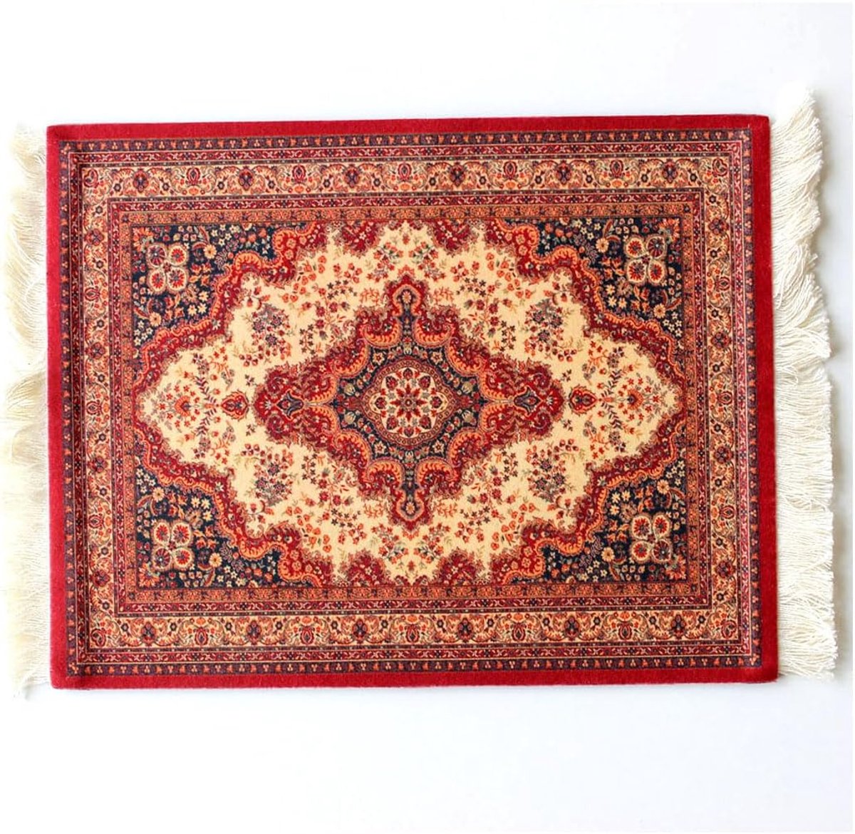 Muismat Mini Oosterse Mat Patroon Textiel Stof Kleine Muismat Met Kwasten Katoen Muismat Computer Accessoires Onderzetter 28 x 18 cm 12# Rood