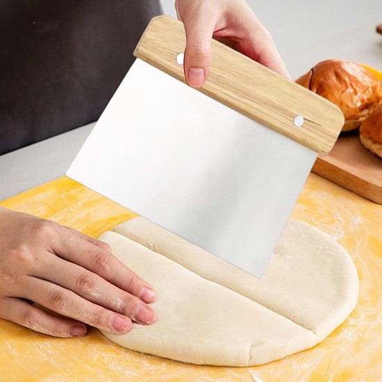 Deegschraper, Deense deegbezemset, deegkaart van roestvrij staal, Deense deeggarde, zuurdeegaccessoires, deegspatel, broodbakset voor amateurbakkers, voor brood, pizza, pannenkoeken, houtkleur — afbeelding 5