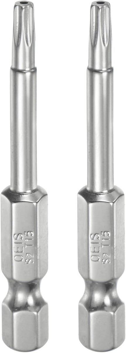 2 stuks T15 bit veiligheidstorx 1/4 inch zeskantschacht 2 inch lang staal S2 magnetische manipulatiebestendige sterbits schroevendraaier torxkop met gat voor het verwijderen van schroeven