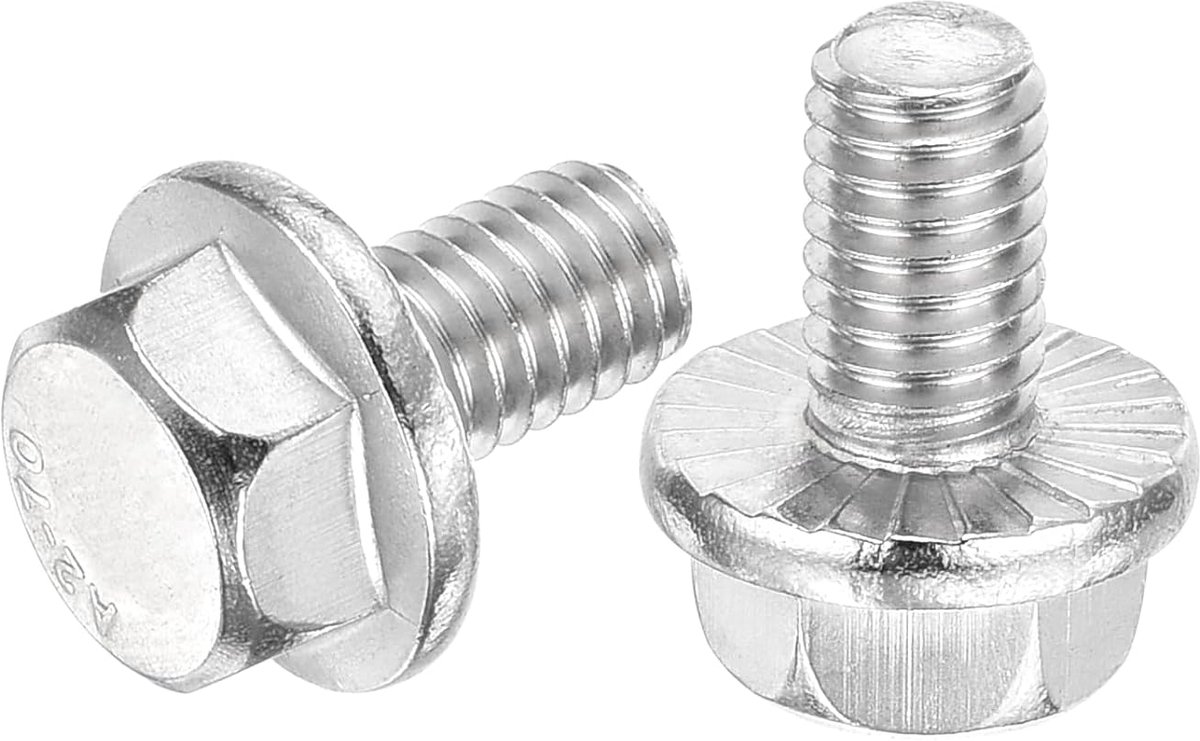5 stuks M6 x 10 mm zeskantige zekeringsmoeren, 304 roestvrijstalen platte zeskantschroeven met flenskop voor huishoudens, machieedschap en doe-het-zelfprojecten, zilver