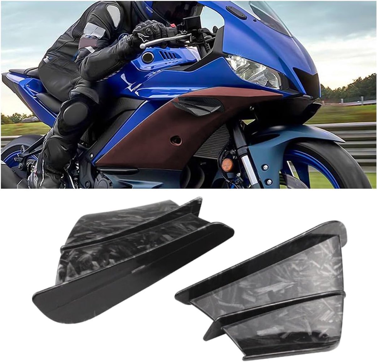 2 stuks motorfietsen aerodynamische vleugels, decoratieve universele motorfiets kuip vleugels, motorfietsen voorzijde lucht windvleugels, meeste motorfietsen zijspoiler kuip windkappen (glanzend