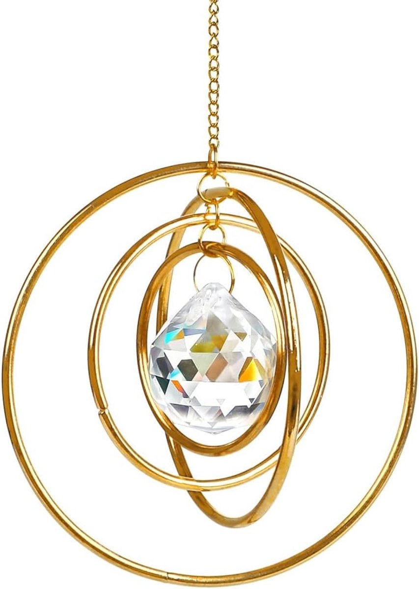 Galaxy Suncatcher – 4 messing cirkels glazen bolprisma, hangende regenboogdecoratie voor ramen