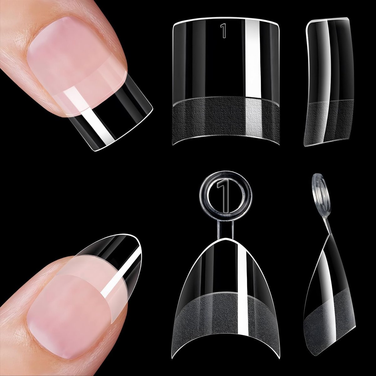 Nageltips, 480 stuks semi-matte nep-nageltips (240 amandel en 240 vierkant), 12 maten (0-11), voor gelnagels, doe-het-zelf, nagelverlenging en manicure thuis