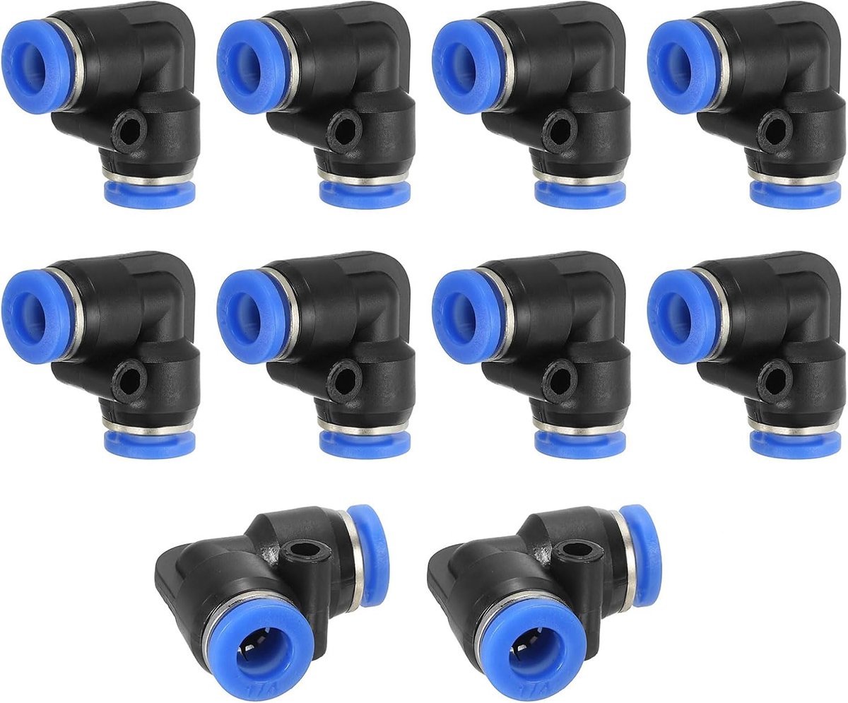 Persluchtkoppelingen, PV-1/4 inch (6,35 mm) OD-buis, 10 stuks kunststof spruitstukken, slangverbinders, snelkoppelingen, bandenconnectoren voor luchtsystemen, industriële kW, blauw