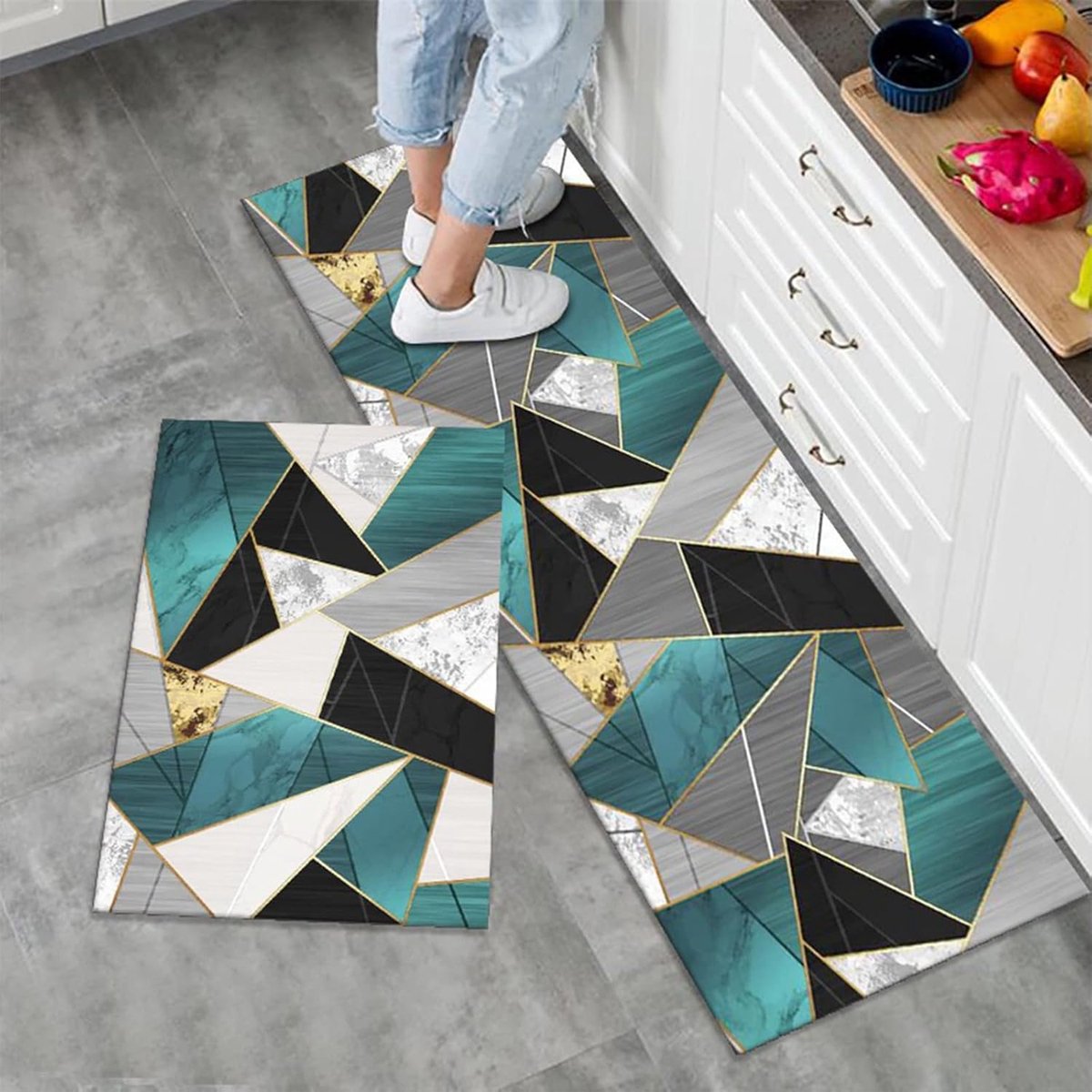 2 stuks antislip keukentapijtenset, waterabsorberende vloermatten, keukentapijten en vloerkleden voor thuis, eetkamer en entree, 40 x 60 cm + 40 x 120 cm