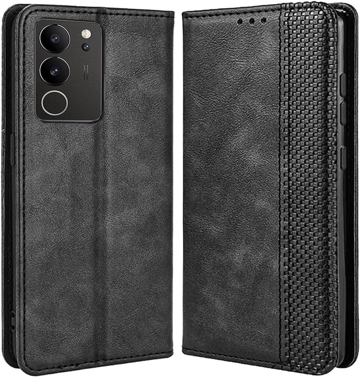 Hoesje voor Vivo V29 5G, premium PU-leren portemonneehoes flip telefoonhoesje met TPU-binnenkant, kaarthouder multifunctioneel hoesje, zwart