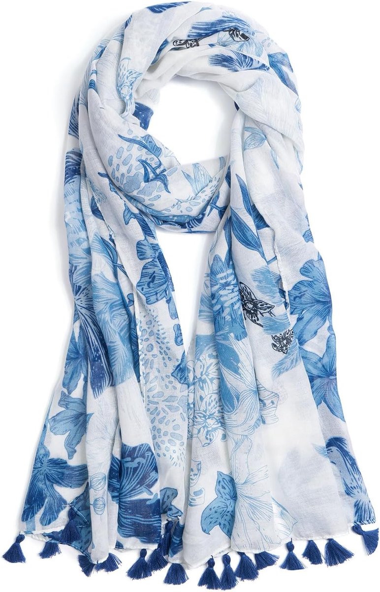 Sjaal voor Vrouwen Lichtgewicht Mode Bloemen Gedrukt Sjaals Boho Herfst Winter Omzoomde Sjaal Wraps
