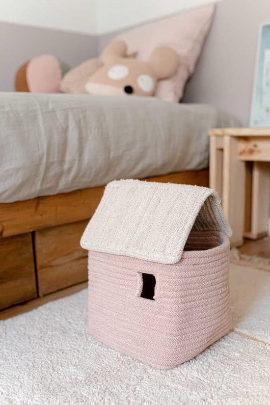 Kinderen mand - Opbergmand huisje - Speelgoed opbergen - Handgemaakt katoen - 22 x 34 cm - Roze — afbeelding 3
