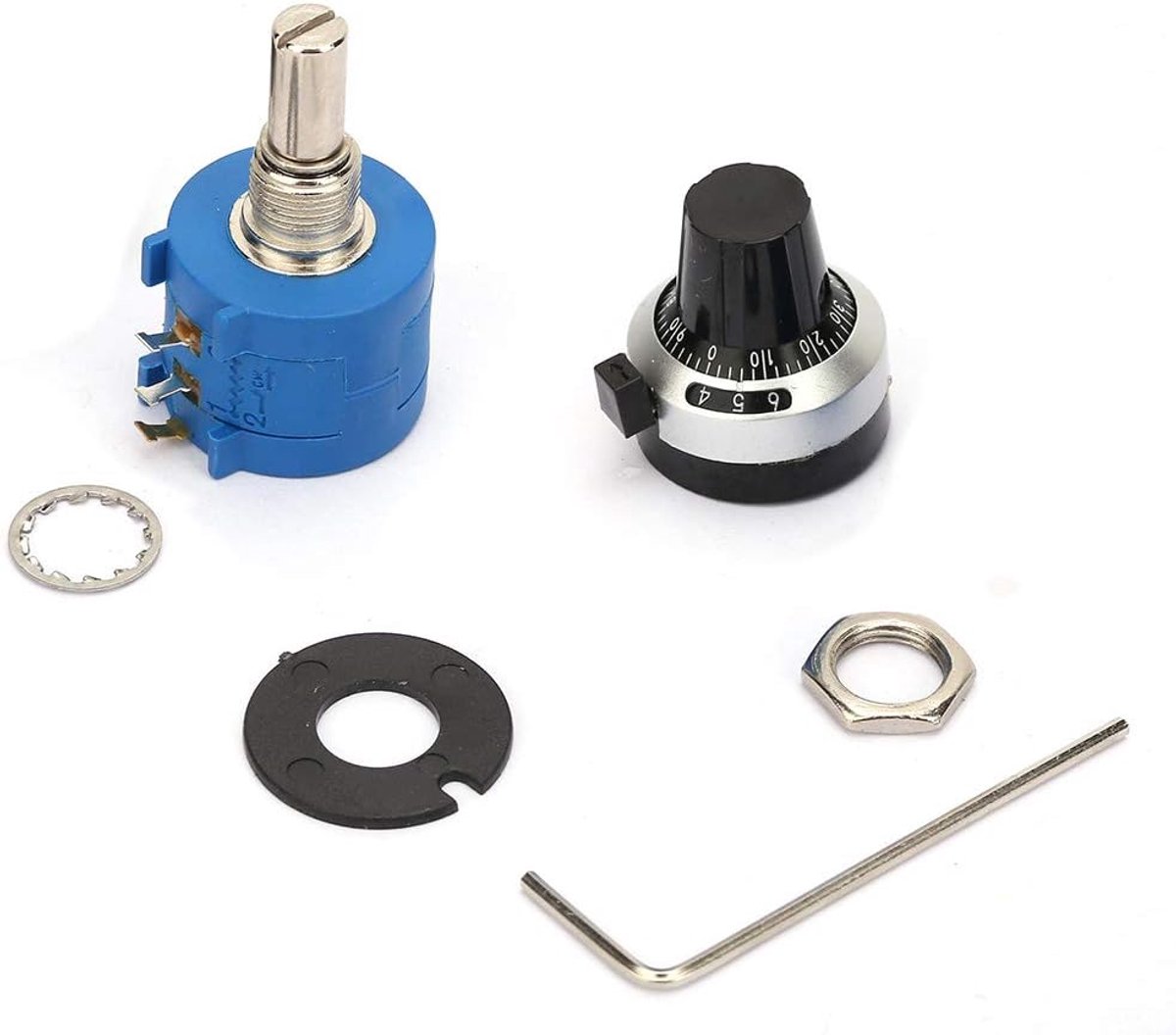 Potentiometer, 100K Ohm 3590S-2-104L Roterend Draadgewonden Precisie Potentiometer X Lineair met 10 omwentelingen Telwiel Draaiknop