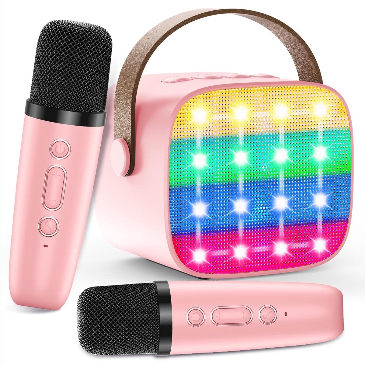 Karaoke Machine - Draagbare Microfoon - Zingen en Feestjes - Twee Draadloze Microfoons - Mini Formaat - Roze