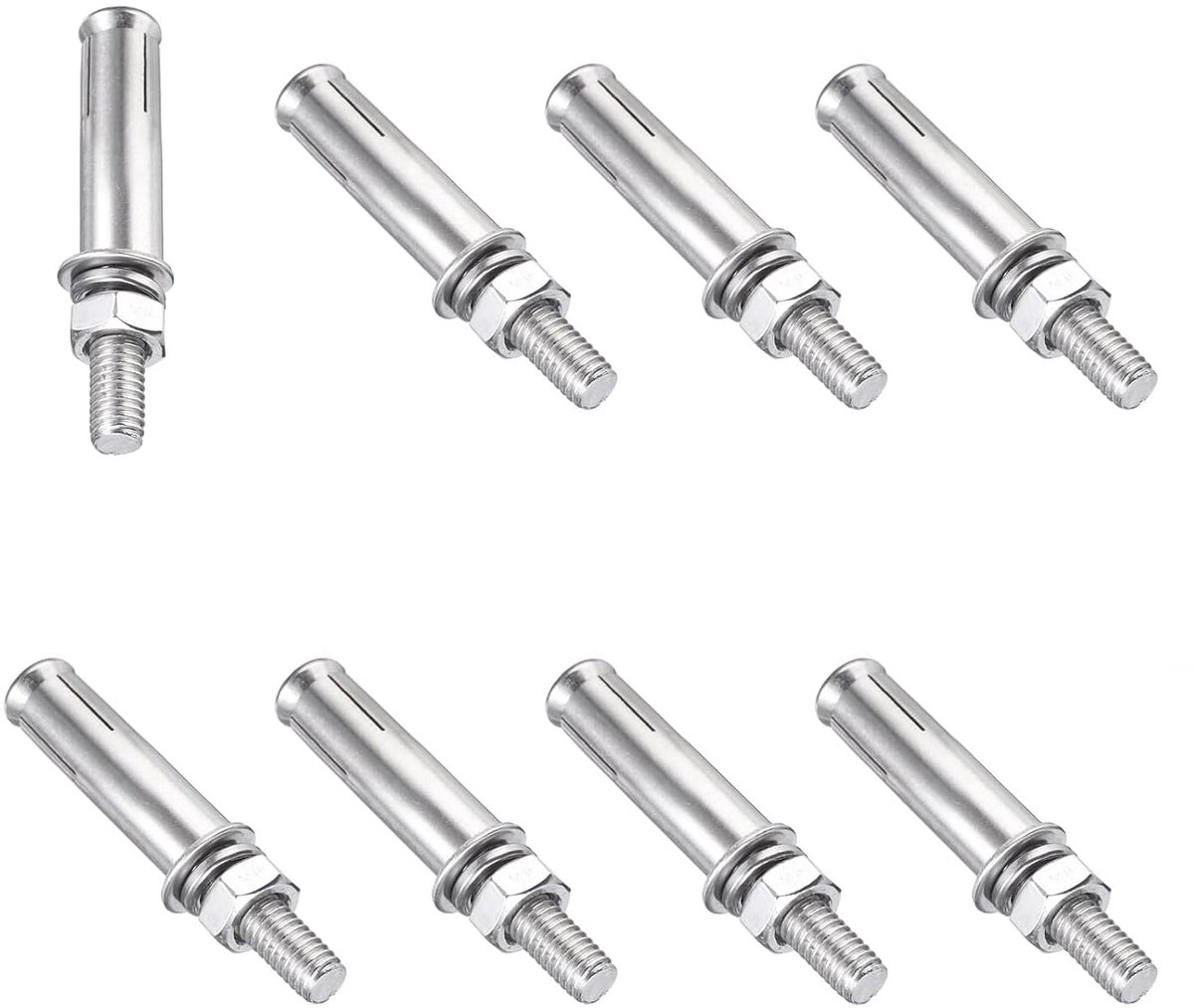M8 x 60 mm expansieschroeven, 8 stuks 304 roestvrijstalen uitbreidingsschroeven voor muur, cement, baksteen, gipsplaat, airconditioning, zilver