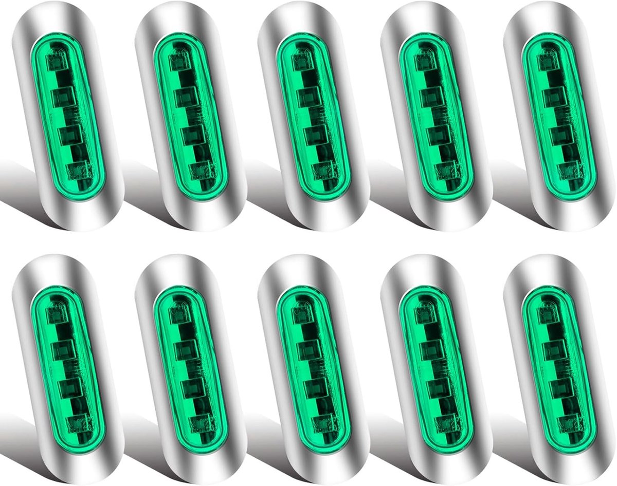 10 stuks zijmarkeringslichten, led, 4 leds, 12 V/24 V, universeel, voor vrachtwagen, caravan, bus, boot, groen.