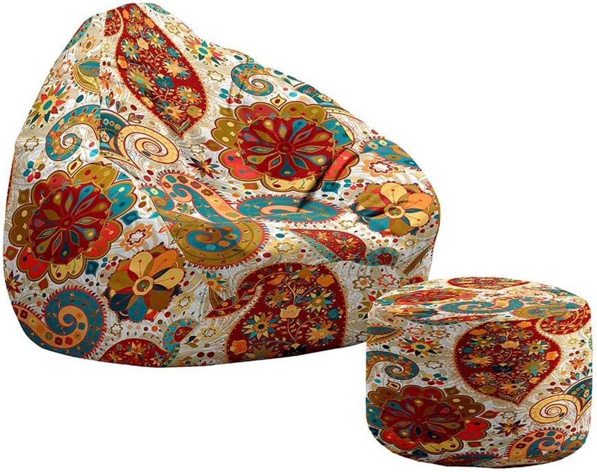 Zitzak met kruk - Zitpoef bank - Ontspannen Zitten - Uniek Boho Design - 90x100+20x30cm - Geel