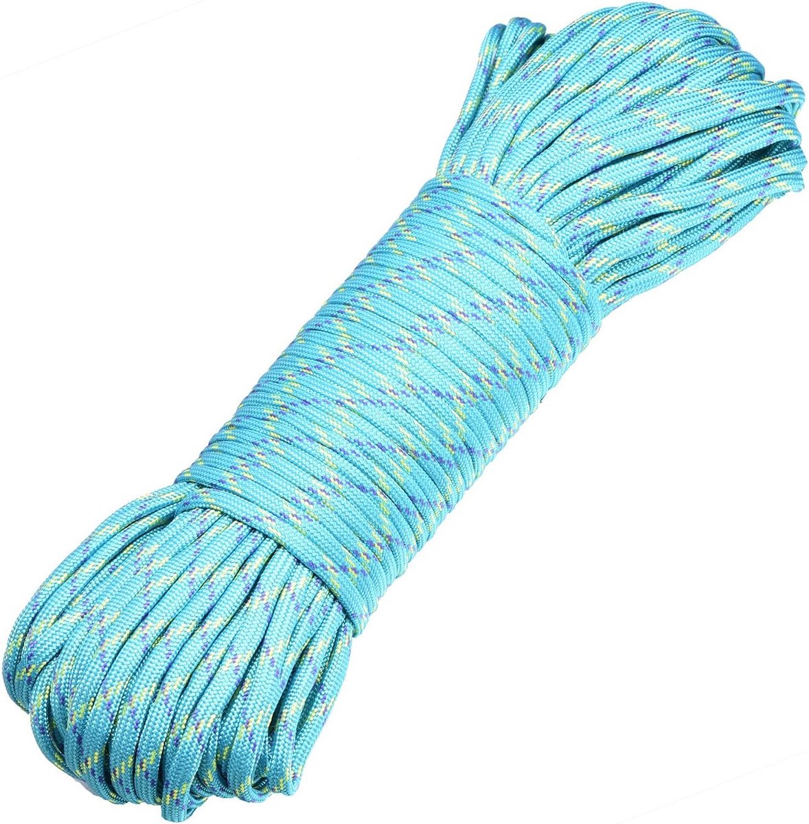 30 meter lang textieltape nylon koord paracordtouw survivaltape voor knutselen en voor outdoor campingactiviteiten 4 mm - 7 draden turquoise-lichtgroen-lila