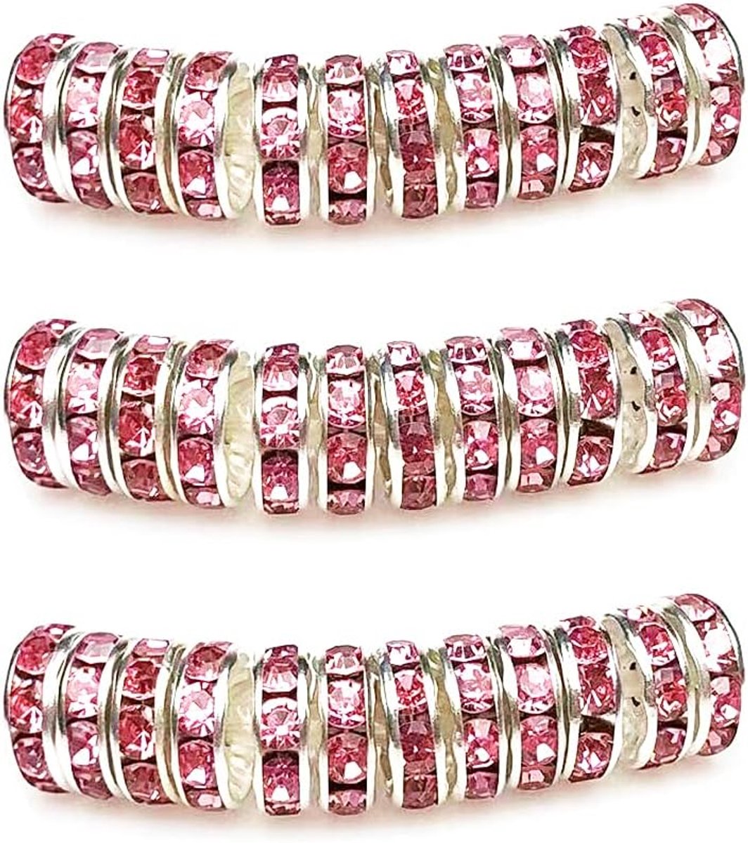 Kralen, rondelle, 6 mm, sieraden, strass, tussenkralen voor sieraden, armbanden, halskettingen, 100 stuks, roze